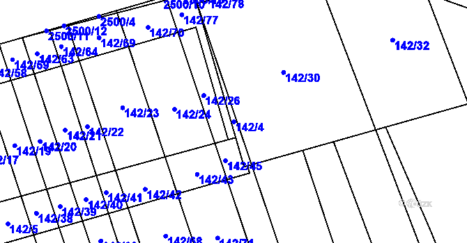 Parcela st. 142/4 v KÚ Třemošná, Katastrální mapa