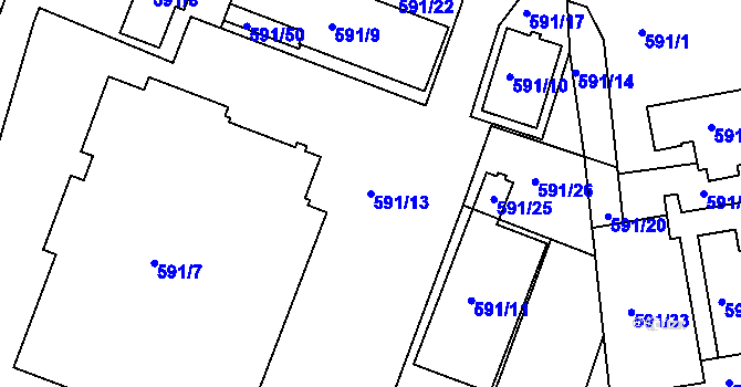 Parcela st. 591/13 v KÚ Třemošná, Katastrální mapa