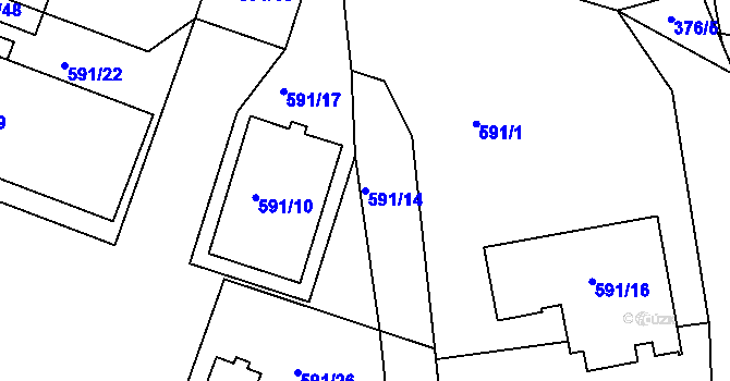Parcela st. 591/14 v KÚ Třemošná, Katastrální mapa