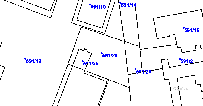 Parcela st. 591/26 v KÚ Třemošná, Katastrální mapa