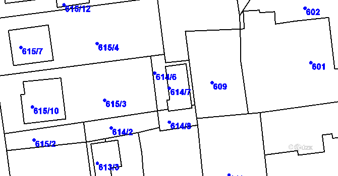 Parcela st. 614/7 v KÚ Třemošná, Katastrální mapa