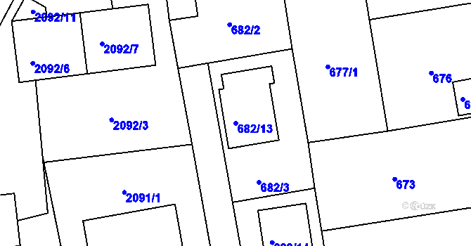 Parcela st. 682/13 v KÚ Třemošná, Katastrální mapa
