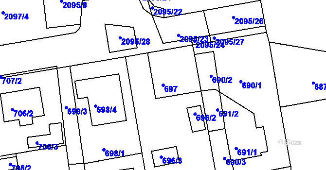 Parcela st. 697 v KÚ Třemošná, Katastrální mapa