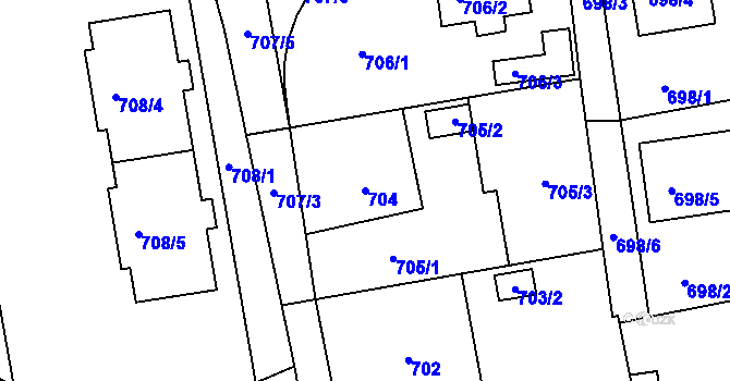 Parcela st. 704 v KÚ Třemošná, Katastrální mapa