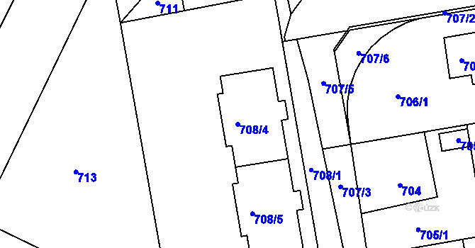 Parcela st. 708/4 v KÚ Třemošná, Katastrální mapa