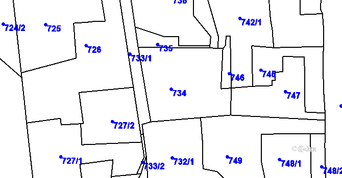 Parcela st. 734 v KÚ Třemošná, Katastrální mapa