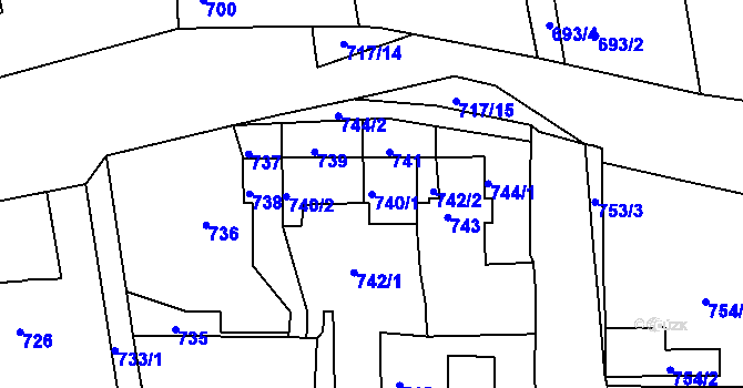 Parcela st. 740/1 v KÚ Třemošná, Katastrální mapa