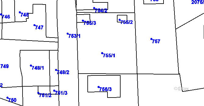 Parcela st. 755/1 v KÚ Třemošná, Katastrální mapa