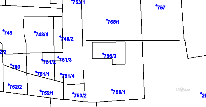 Parcela st. 756/3 v KÚ Třemošná, Katastrální mapa