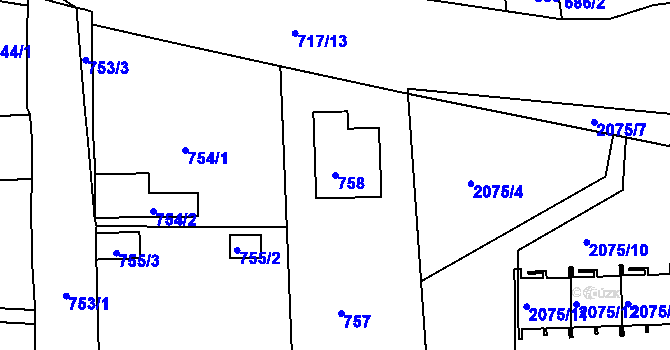 Parcela st. 758 v KÚ Třemošná, Katastrální mapa