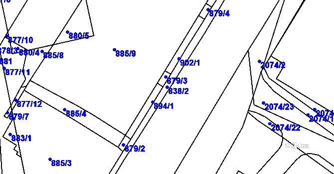 Parcela st. 838/2 v KÚ Třemošná, Katastrální mapa