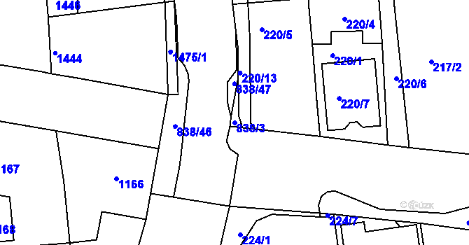 Parcela st. 838/3 v KÚ Třemošná, Katastrální mapa