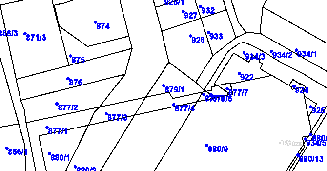 Parcela st. 879/1 v KÚ Třemošná, Katastrální mapa