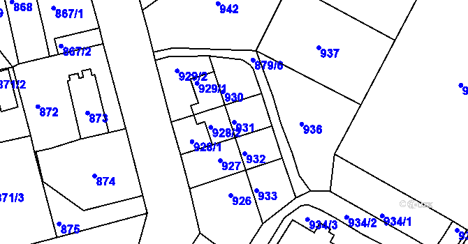 Parcela st. 931 v KÚ Třemošná, Katastrální mapa