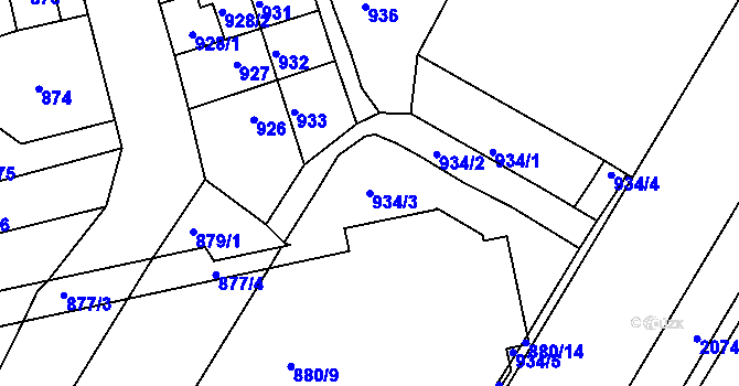 Parcela st. 934/3 v KÚ Třemošná, Katastrální mapa