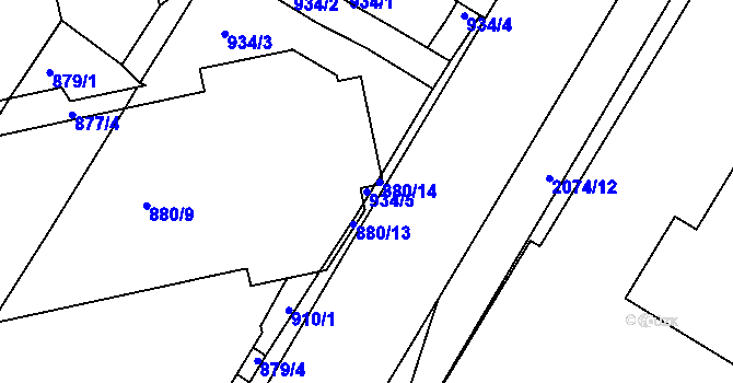 Parcela st. 934/5 v KÚ Třemošná, Katastrální mapa