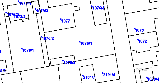 Parcela st. 1076/1 v KÚ Třemošná, Katastrální mapa