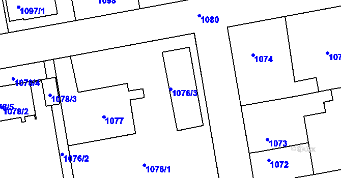 Parcela st. 1076/3 v KÚ Třemošná, Katastrální mapa