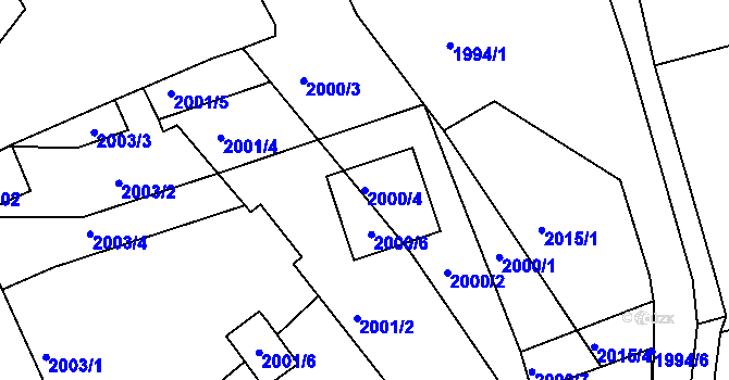 Parcela st. 2000/4 v KÚ Třemošná, Katastrální mapa