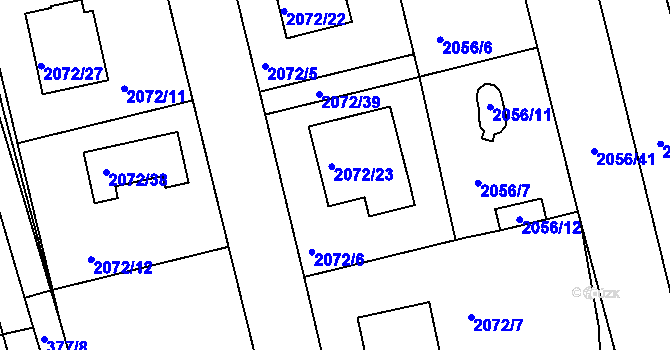 Parcela st. 2072/23 v KÚ Třemošná, Katastrální mapa