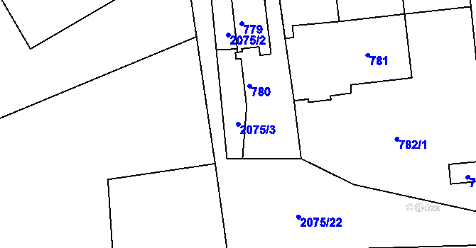 Parcela st. 2075/3 v KÚ Třemošná, Katastrální mapa