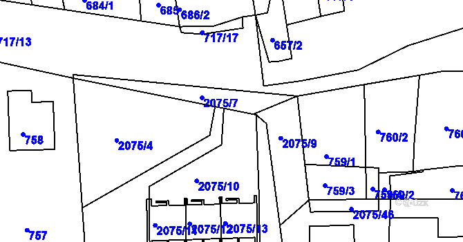 Parcela st. 2075/8 v KÚ Třemošná, Katastrální mapa