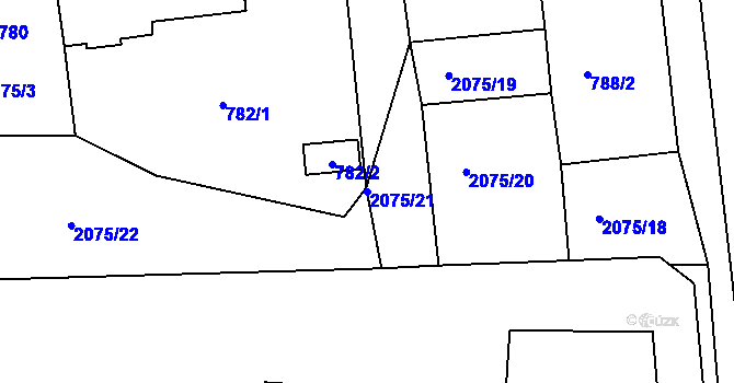 Parcela st. 2075/21 v KÚ Třemošná, Katastrální mapa