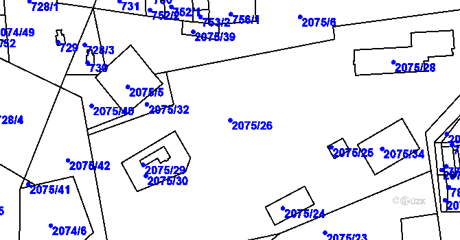 Parcela st. 2075/26 v KÚ Třemošná, Katastrální mapa
