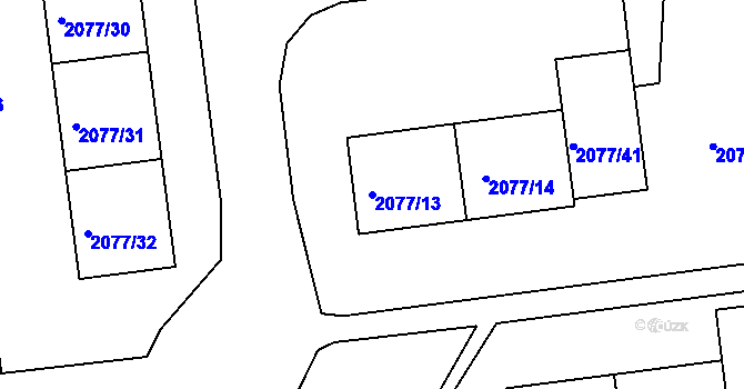 Parcela st. 2077/13 v KÚ Třemošná, Katastrální mapa