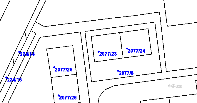 Parcela st. 2077/23 v KÚ Třemošná, Katastrální mapa