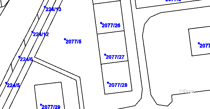 Parcela st. 2077/27 v KÚ Třemošná, Katastrální mapa