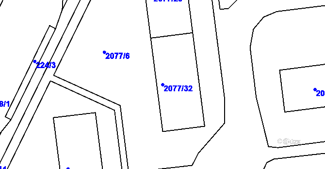 Parcela st. 2077/32 v KÚ Třemošná, Katastrální mapa