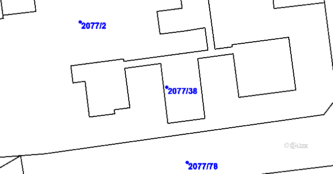 Parcela st. 2077/38 v KÚ Třemošná, Katastrální mapa
