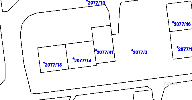 Parcela st. 2077/41 v KÚ Třemošná, Katastrální mapa