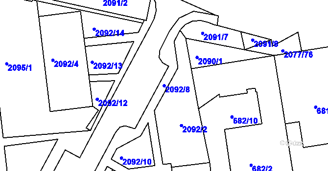 Parcela st. 2092/8 v KÚ Třemošná, Katastrální mapa
