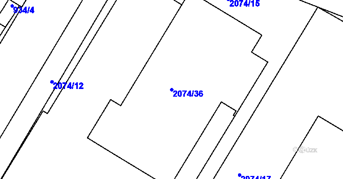 Parcela st. 2074/36 v KÚ Třemošná, Katastrální mapa
