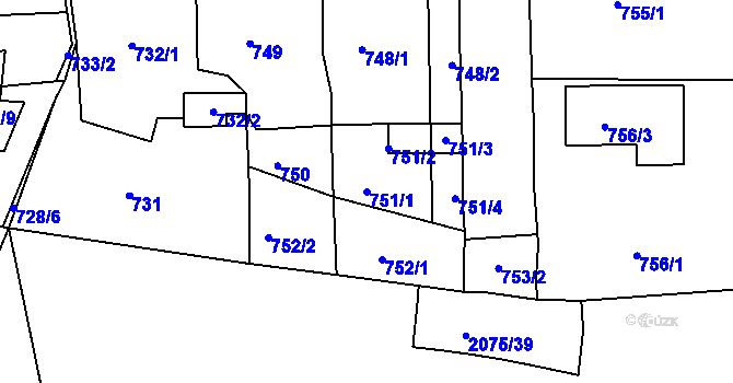 Parcela st. 751/1 v KÚ Třemošná, Katastrální mapa
