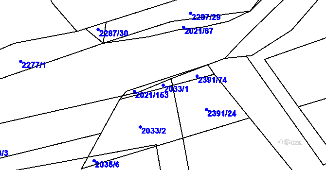 Parcela st. 2033/1 v KÚ Třemošná, Katastrální mapa