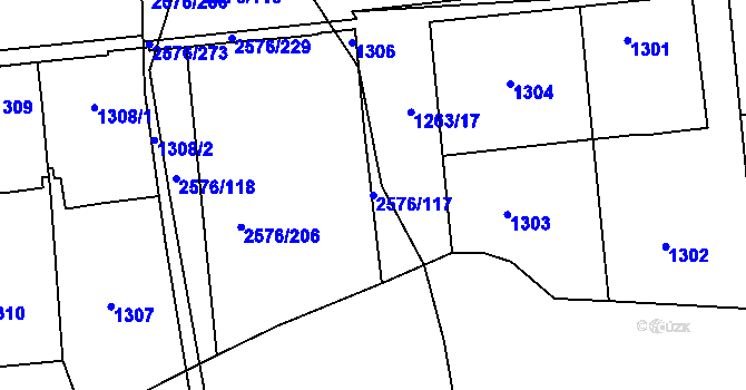 Parcela st. 2576/117 v KÚ Třemošná, Katastrální mapa