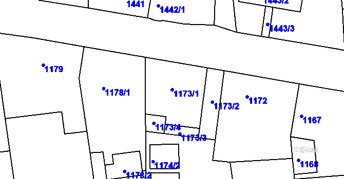 Parcela st. 1173/1 v KÚ Třemošná, Katastrální mapa