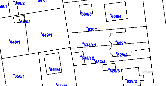 Parcela st. 633/11 v KÚ Třemošná, Katastrální mapa
