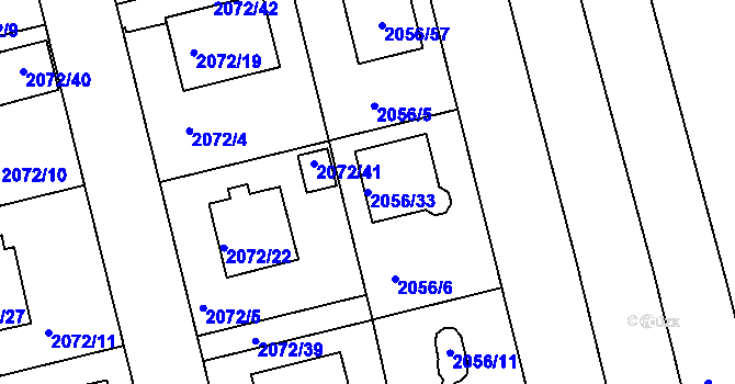 Parcela st. 2056/33 v KÚ Třemošná, Katastrální mapa