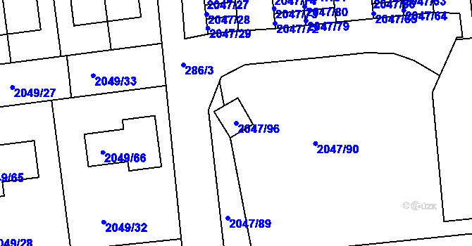 Parcela st. 2047/96 v KÚ Třemošná, Katastrální mapa