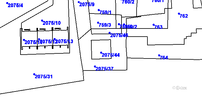 Parcela st. 2075/44 v KÚ Třemošná, Katastrální mapa