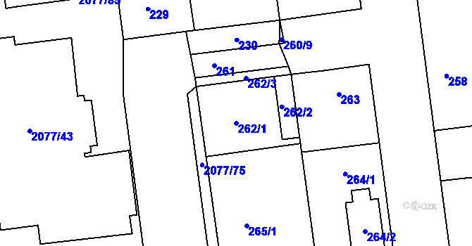 Parcela st. 262/1 v KÚ Třemošná, Katastrální mapa