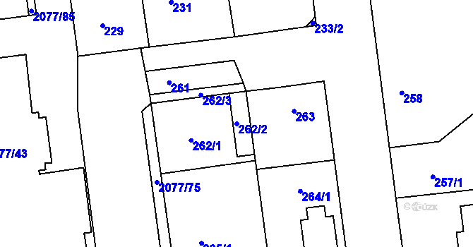 Parcela st. 262/2 v KÚ Třemošná, Katastrální mapa