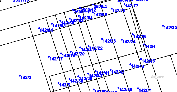 Parcela st. 142/22 v KÚ Třemošná, Katastrální mapa