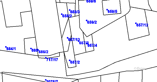 Parcela st. 657/3 v KÚ Třemošná, Katastrální mapa