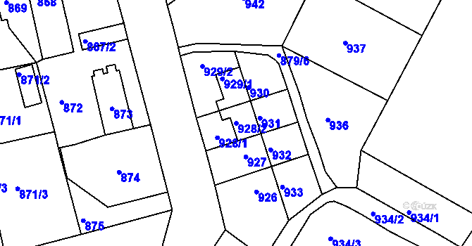 Parcela st. 928/2 v KÚ Třemošná, Katastrální mapa
