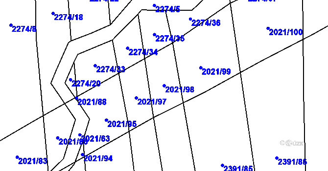 Parcela st. 2021/98 v KÚ Třemošná, Katastrální mapa